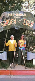 Quincy John Workman, founder of the New World Builders, and the author at the entrance to San Diego State University's "Garden of Eden."